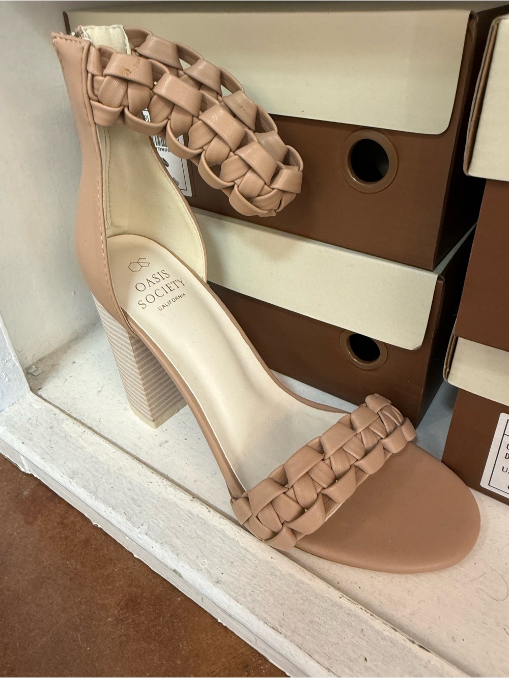 Oasis Society Braided Nude Block Heel Sandals